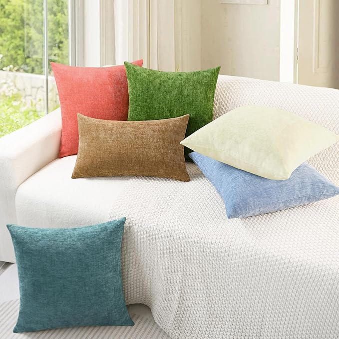 CaliTime Throw Pillow Covers Decorative 18 X 18 Inches Pack of 2 Cozy Chenille - Image 4