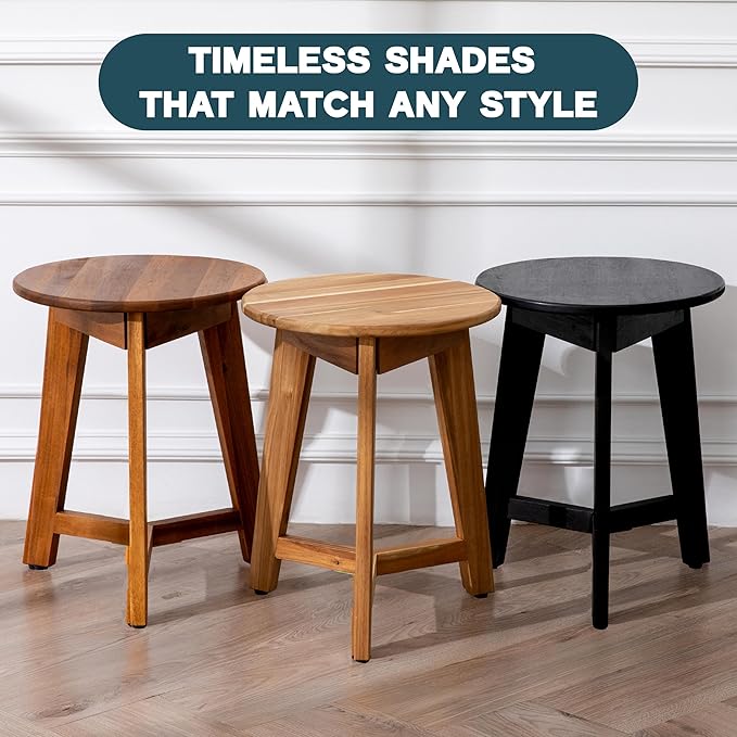 Round Side Table – Solid Acacia Wood End Table - Image 6