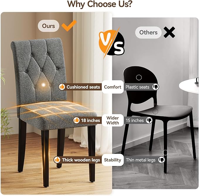 Upholstered Dining Chairs Set of 4, Button Tufted Parsons Dining Chair - Image 3