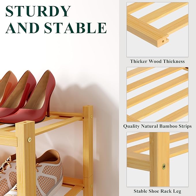 Smiry Shoe Rack, 5 Tier Long Bamboo Shoe Organizer, Stackable Free Standing - Image 2