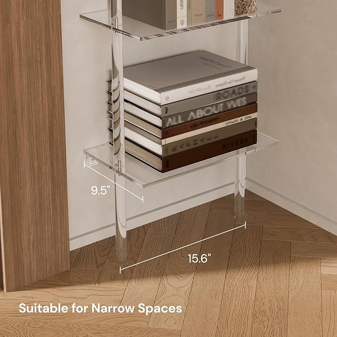 Small Acrylic Ladder Bookshelf, 9.5" D x 15.6" W, 5-Tier Clear Wall Mounted - Image 7