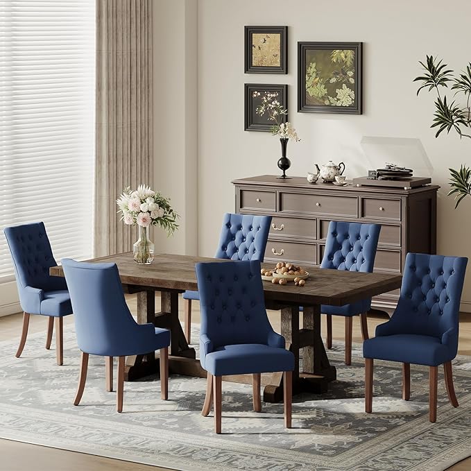 COLAMY Wingback Upholstered Side Dining Room Chairs Set of 6, Fabric Dining by COLAMYINC