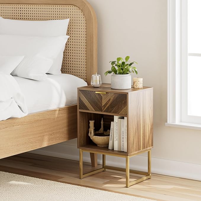Masupu Nightstand, Modern Night Stand Boho Farmhouse Wood Bedside Table - Image 6