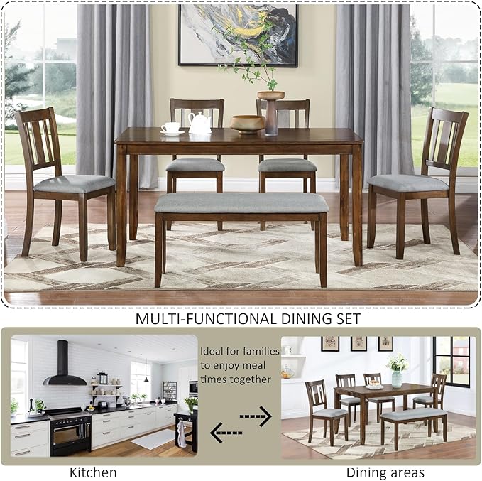 soges 6 Piece Kitchen Dining Table Set, Wooden Dining Table - Image 2
