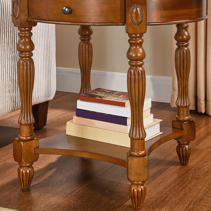LEEMTORIG Oval Round End Table, 2-Tier Solid Wood End Table Side Table - Image 7