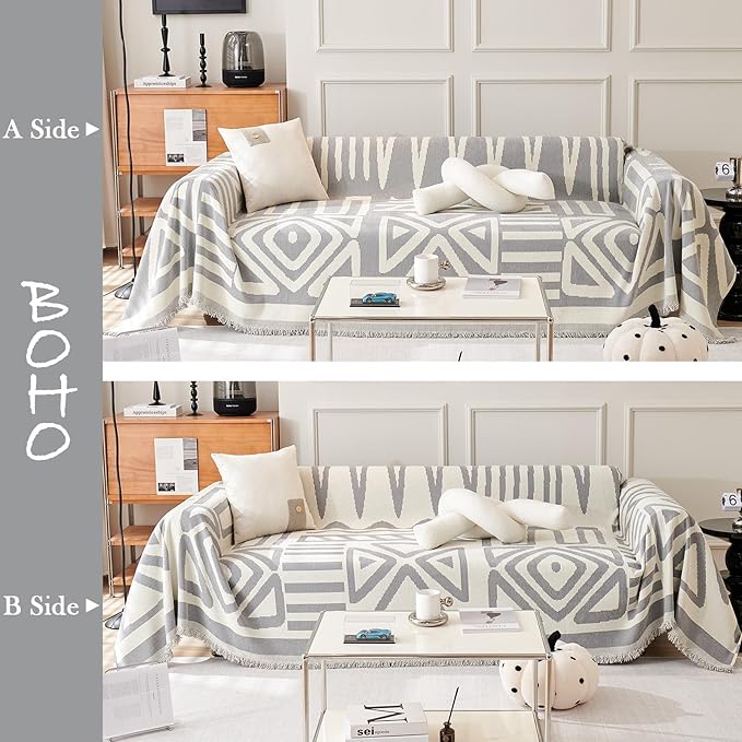HANDONTIME Grey Armchair Sofa Cushion Covers Boho Sofa Covers Dog Couch Cover - Image 2
