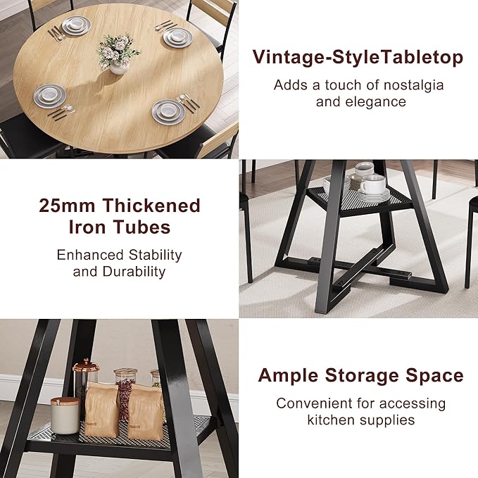 47'' Round Dining Table for 4, Kitchen Dining Room Circle Dinner Pedestal Table - Image 7