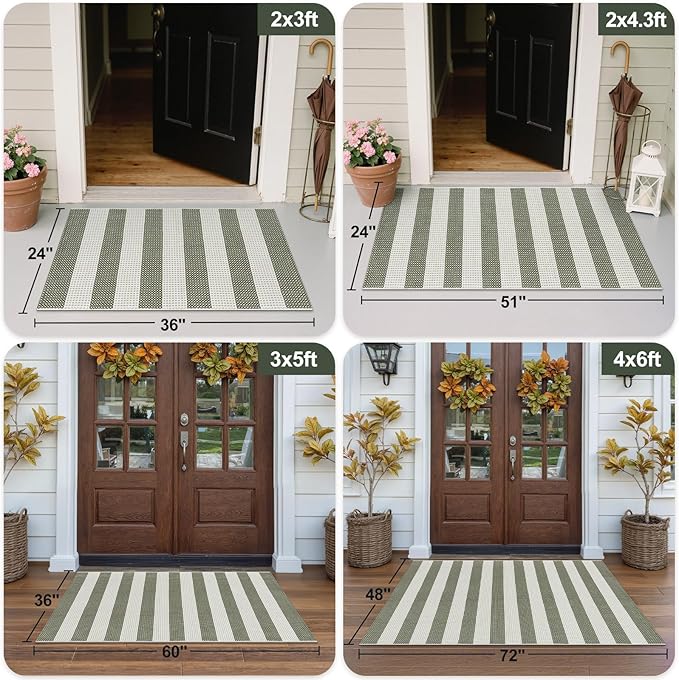 OJIA Striped Outdoor Area Rug 4'x6' Washable Patio Rugs Cotton Woven Living - Image 3