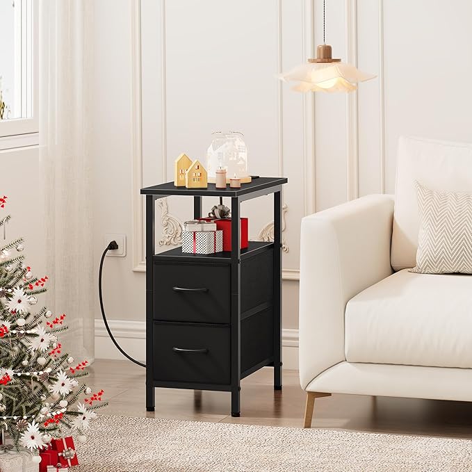 Vagusicc End Table with Charging Station Set of 2, Narrow Side Table, 23.8'' - Image 9