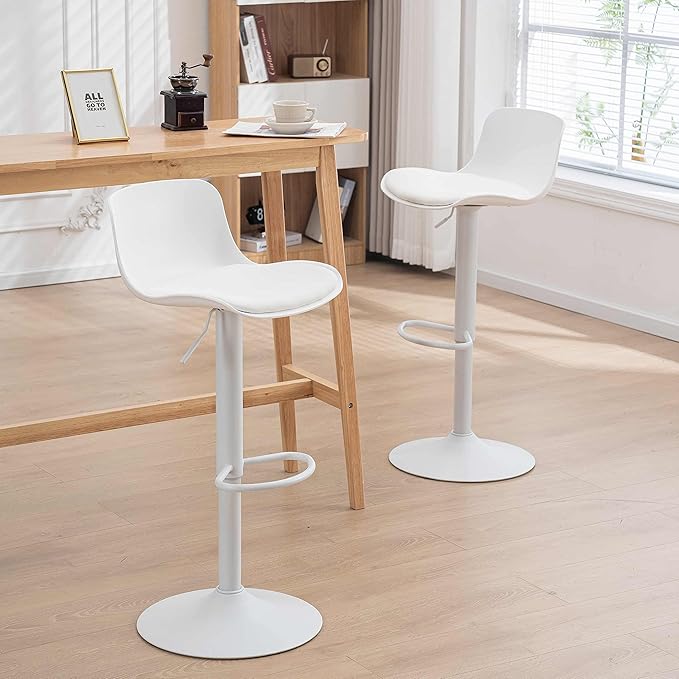 YOUTASTE White Bar Stools Set of 2 Adjustable Counter Height Bar Stool PU - Image 3
