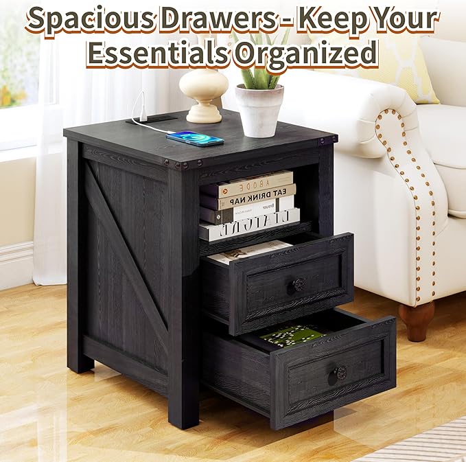 Vipbear Nightstand Set of 2, 18” Wide Farmhouse Night Stand - Image 5