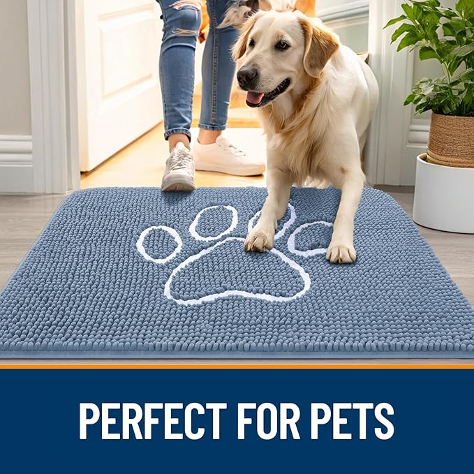 OLANLY Door Mat for Muddy Dog Paws 30x20, Absorbent Chenille Doormat - Image 6