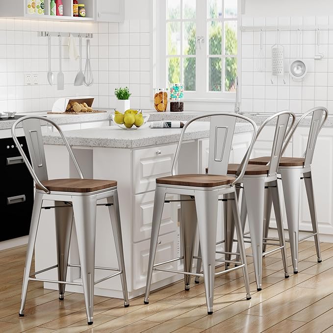Yongqiang 30 inch Bar Stools Set of 4 Farmhouse Bar Height Stools High Back - Image 4
