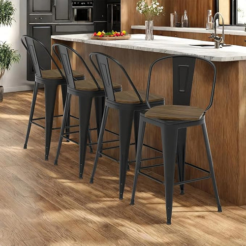 24” Swivel Bar Stools Set of 4, Counter Height Bar Stools Wooden Seat, Metal - Image 2
