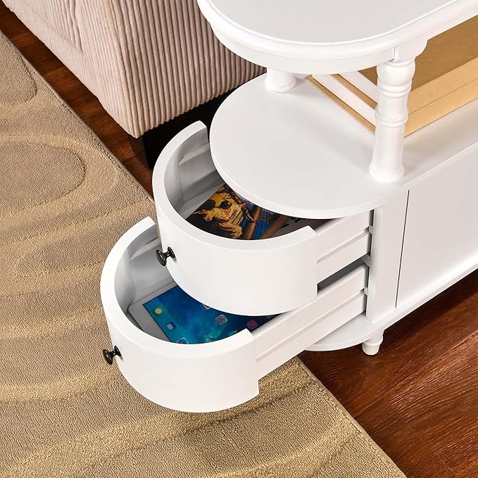 2 Set of Wood End Table with 2 Drawers and Storage Shelf, Narrow Sofa Side Table - Image 8