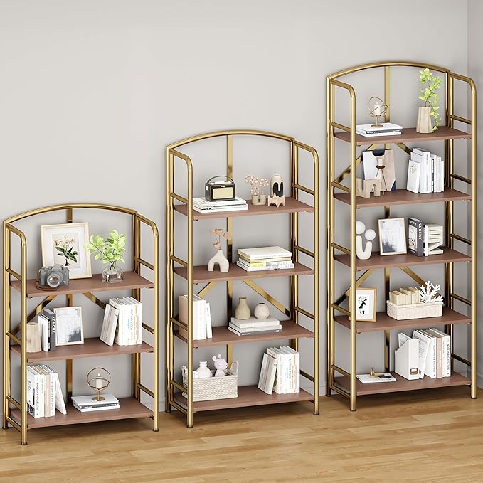 No-Assembly Folding Gold Bookshelf Storage Shelves 4 Tiers Vintage - Image 5
