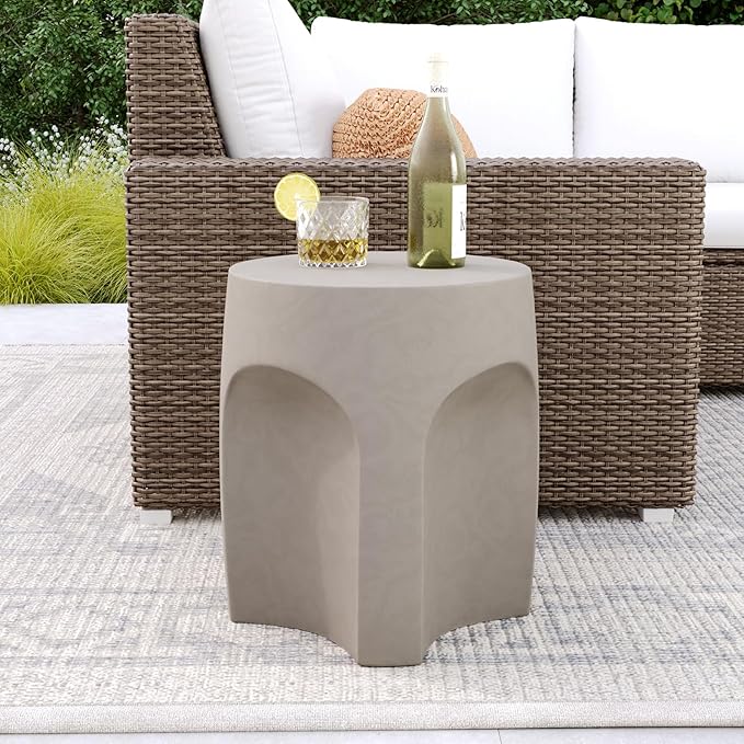 COSIEST Concrete Side Table Drum Shape, Patio Accent Table Cement End Tables - Image 7