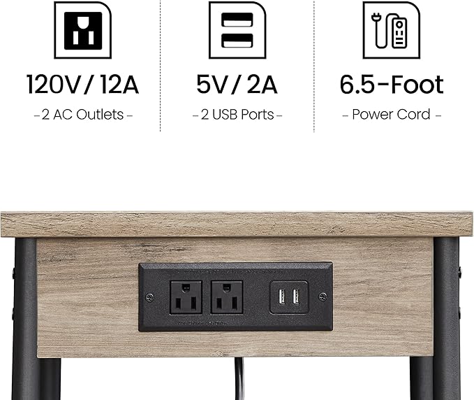 TUTOTAK Small Night Stand with Charging Station, End Table Set of 2, Side Table - Image 7