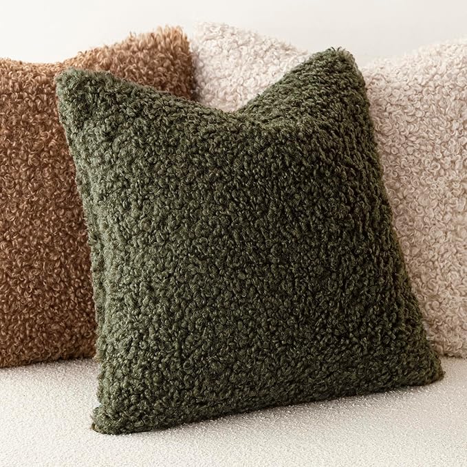 Foindtower 2 Pieces 16x16 Inch Olive Green, Faux Fur Throw Pillow Cover Accent - Image 4