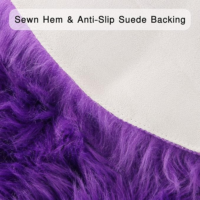 duduta Purple Faux Sheepskin Runner Rugs 2x6 ft, Fluffy Shag Bedroom Rug Fur - Image 2