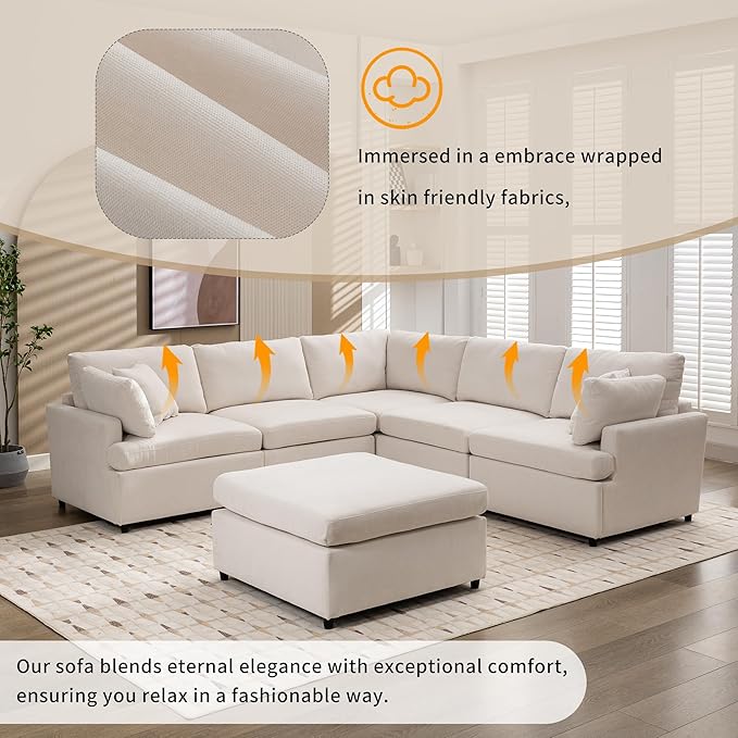 Merax 6-Seater Modern Large U-Shape Sectional Sofa, - Image 8