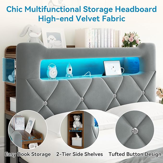 Queen Upholstered LED Bed Frame - Image 6