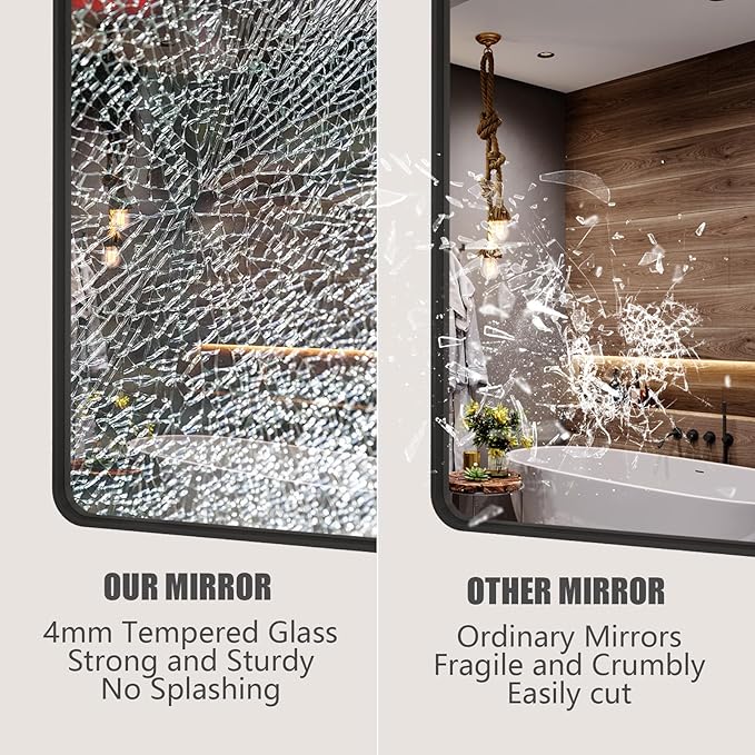 36x36 Square Black Bathroom Mirror, Matte Framed Bathroom Vanity Mirror - Image 3