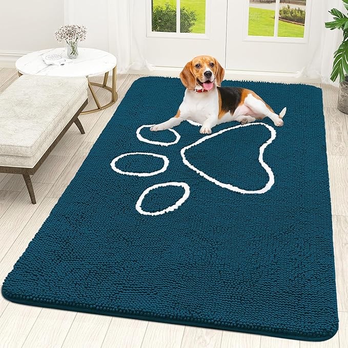 OLANLY Door Mat for Muddy Dog Paws 59x35, Absorbent Chenille Mud Doormat by OLANLY