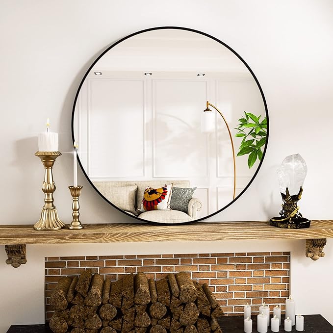 Round Mirror 23.6" Black Wall Mounted Circle Mirrors Vanity Mirror - Image 2