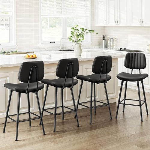 24-Inch Leather Bar Stools Set of 4, Counter Height Barstools by Raynesys