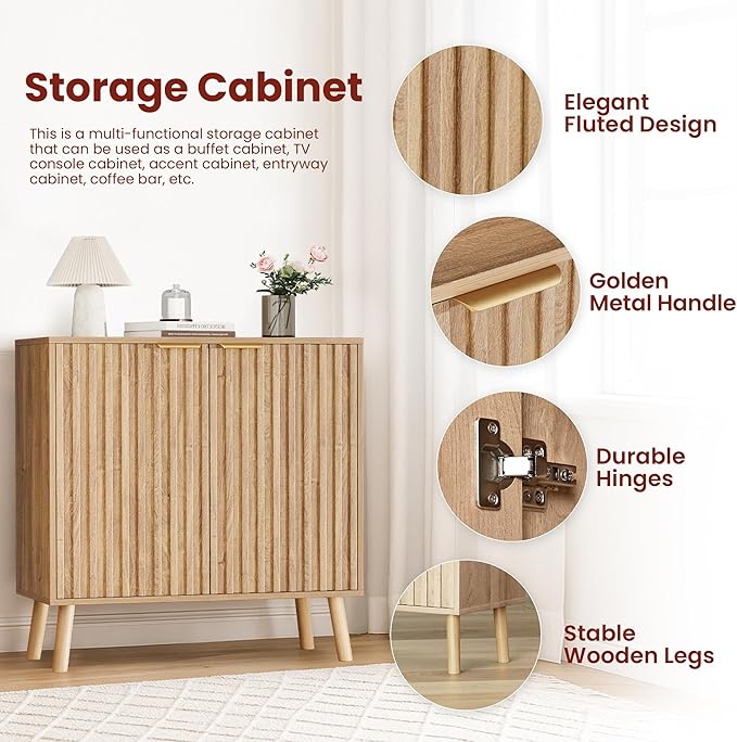 Pamapic Fluted Storage Cabinet, Sideboard Buffet Cabinet - Image 5