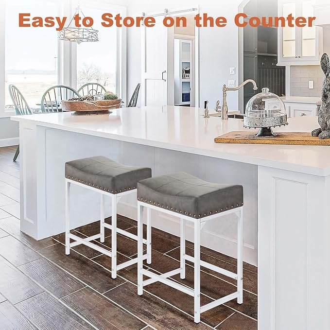 Bar Stools Set of 4, Modern Backless Saddle Counter Stools - Image 7
