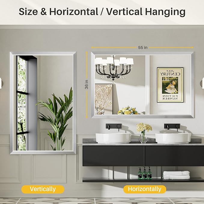 55x36 Inch Silver Bathroom Mirror - Image 5