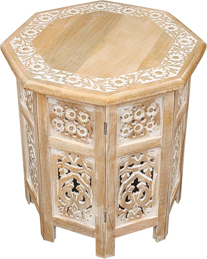 The Wooden Town Side Tables– Hand Carved Vintage Boho Folding End Tables - Image 8