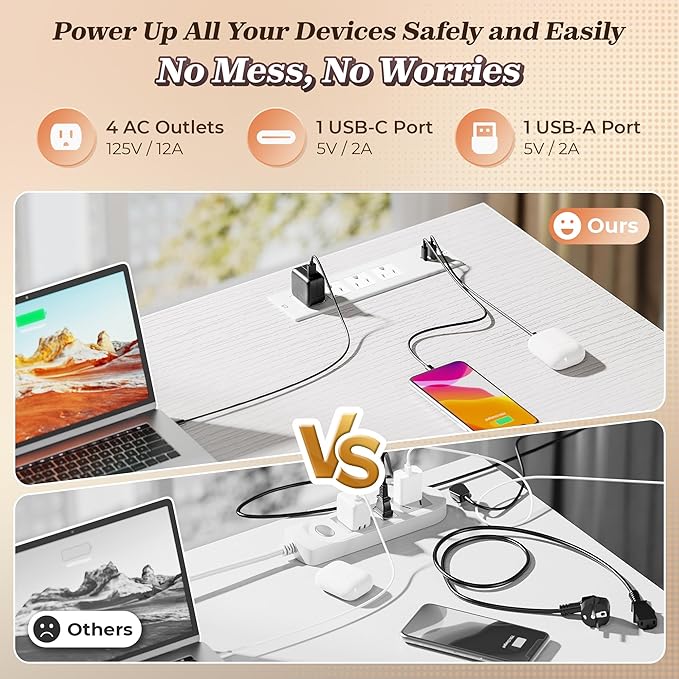 PRAISUN 61" L Shaped Desk with Power Outlets and USB-C Port, Reversible - Image 4