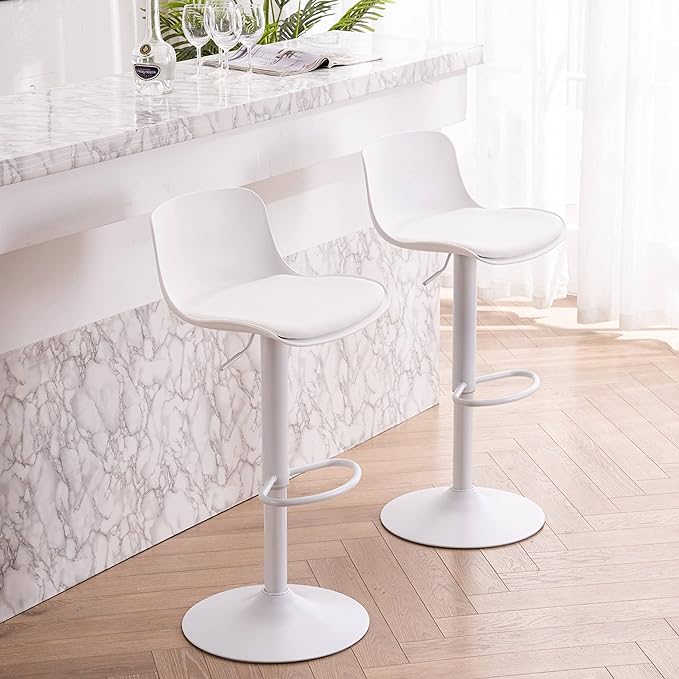 YOUTASTE White Bar Stools Set of 2 Adjustable Counter Height Bar Stool PU by YOUTASTE