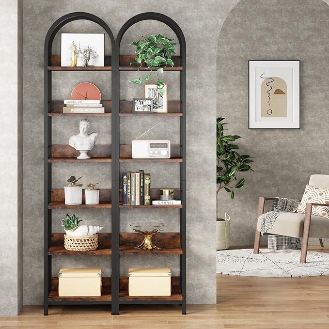 LITTLE TREE Bookshelf Set 2, Skinny 78.7 Inches Tall Arched Bookshelf, 6 Tiers - Image 4
