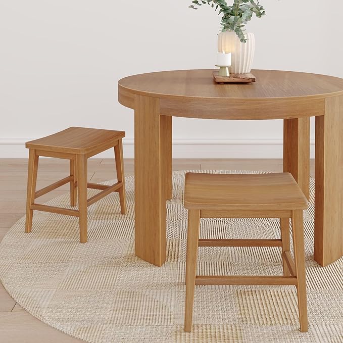Plank+Beam Smythe Dining Stool, Sturdy Wood Modern Kitchen Stool, Saddle Seat - Image 8