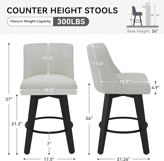 Counter Height Swivel Bar Stools Set of 6, 26 Inch Bar Stools - Image 2