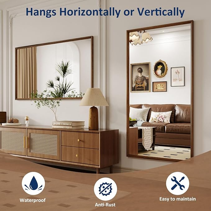 WEER Walnut Framed Mirror for Bathroom, 55x30 Inch Wall Mounted Mirror - Image 5