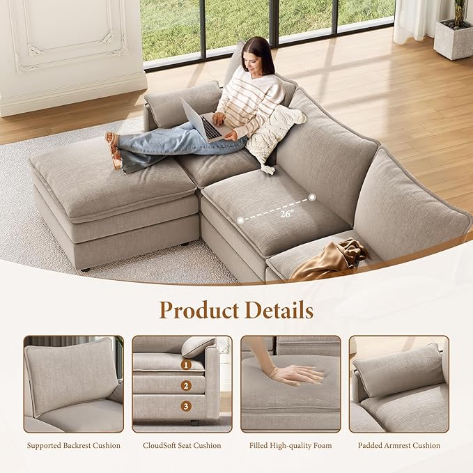 Vesgantti Large Modular Sectional Sofa, Big Comfy Cloud Couch - Image 4