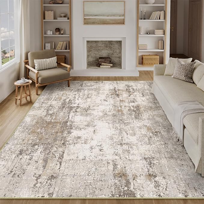 12x15 Washable Area Rug Brown Grey Abstract Neutral Living Room Bedroom Large - Image 5