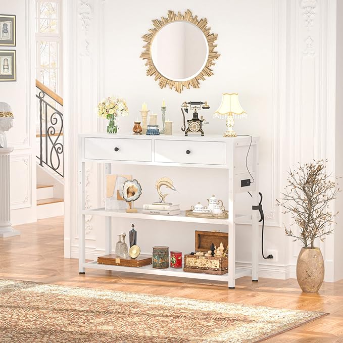Ecoprsio Entryway Table with Outlets and USB Ports, Console Table with 2 Drawers - Image 2