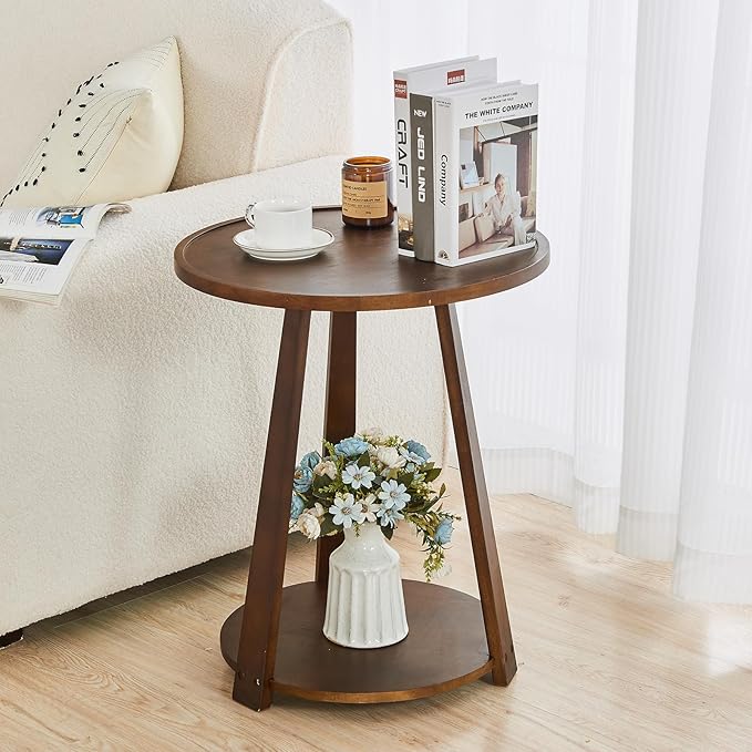 Uniclinens Round End Table, Solid Wood Round Side Coffee Table, Small Bedside - Image 7