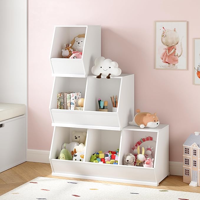 UTEX Stackable Toy Storage Cabinet, Wooden Cubby Organizer, Living Room - Image 6