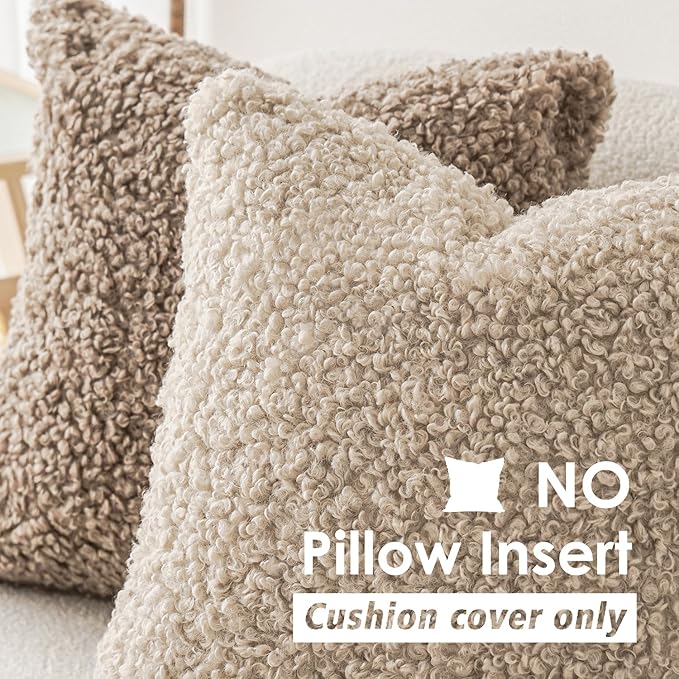 Foindtower Set of 2 Curly Teddy Wool Pillow Covers Decorative Boucle Textured - Image 3