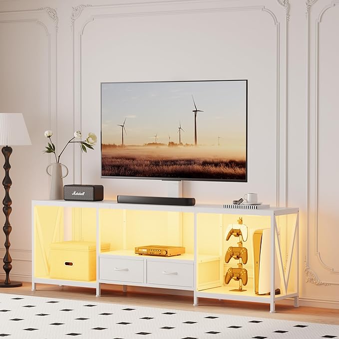 63" W TV Stand with Mount for 55, Entertainment Center with Power Outlet and - Image 4