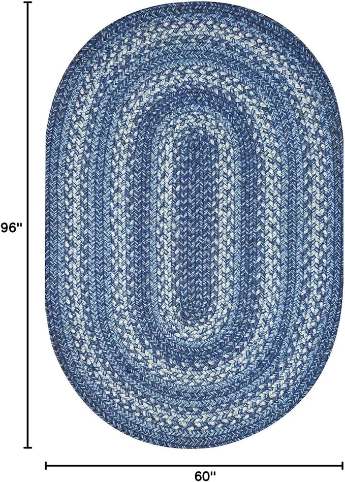 Homespice Denim Jute Blue Braided Rugs 5x8' Oval - Image 2