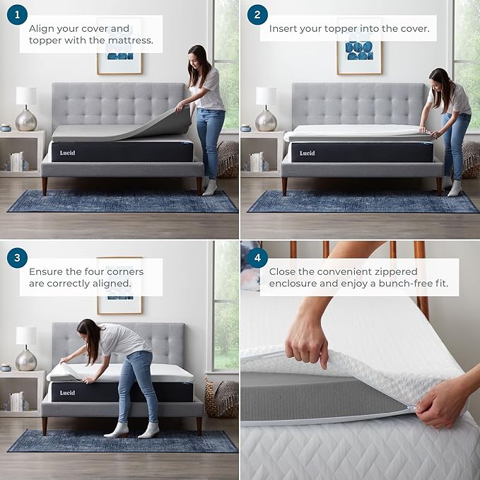 Lucid 3 Inch Bamboo Charcoal Topper and Lucid Zippered Enclosure Mattress - Image 2