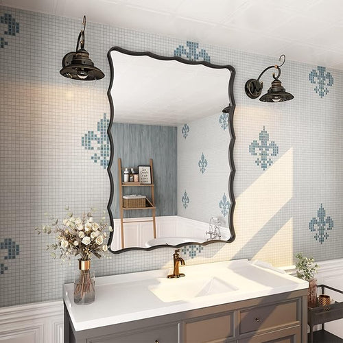 24x36 Matte Black Mirror, Rectangle Bathroom Mirror by CHARMOR